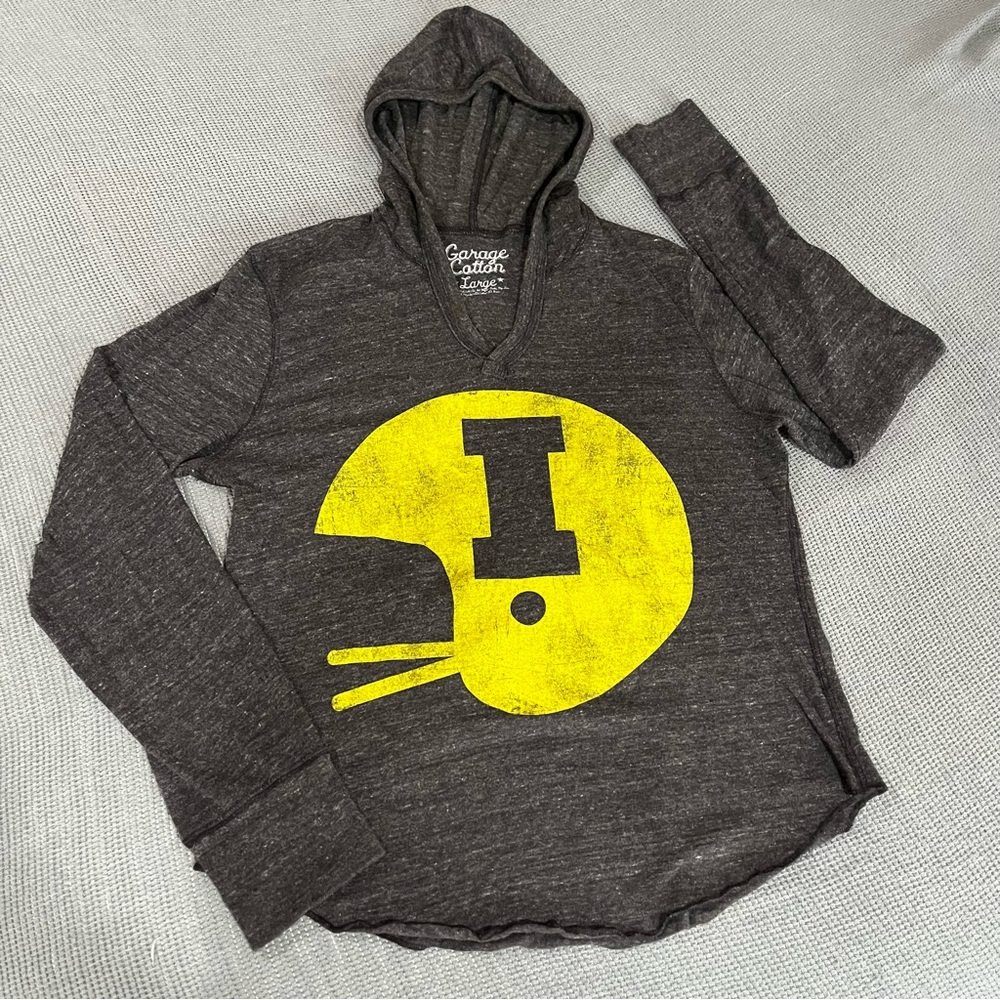 Garage Cotton Gray Pullover Hoodie with Yellow Snail and Gray i Design Size L